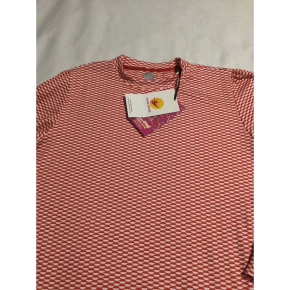 Marie Birdie  Print Mock Neck Long Sleeve Top Women size 8 XXXL Red White - Picture 2 of 7